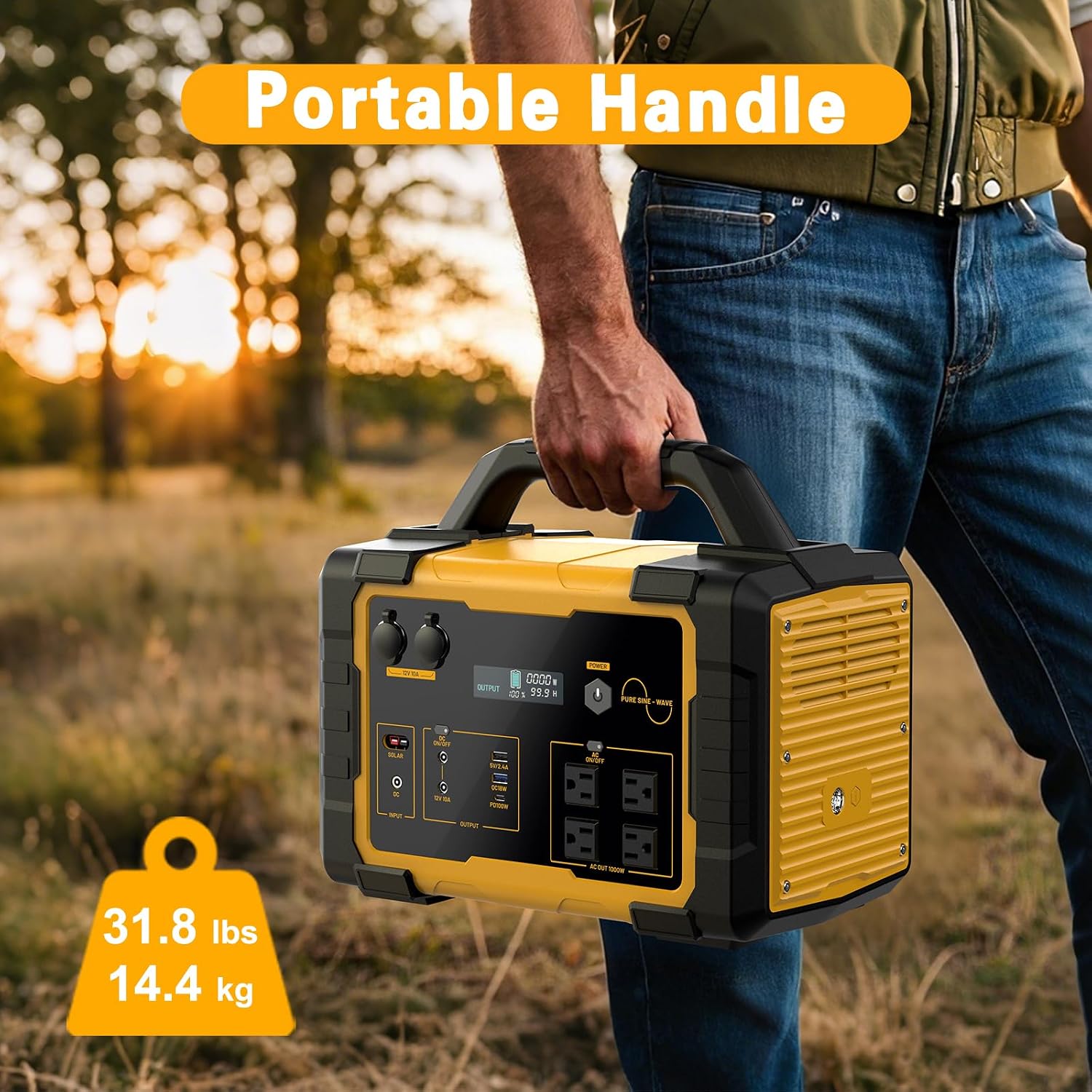 1000W Portable Power Station 1024Wh LiFePO4 for Outdoor & Home | Solar Generator (2000W Peak) Backup Battery, 60W