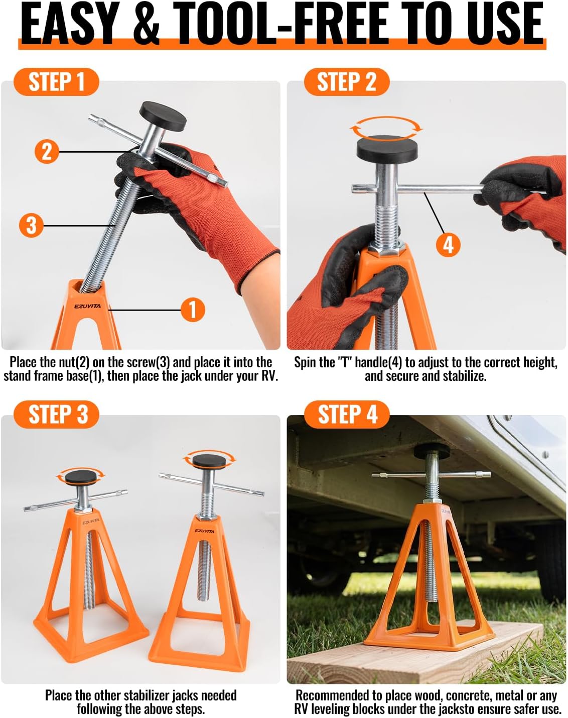 4-Pack 7500LBS RV Stabilizer Jacks | 11"-17" Adjustable Height, Cast Aluminum Construction, Travel Trailer, Camper &
