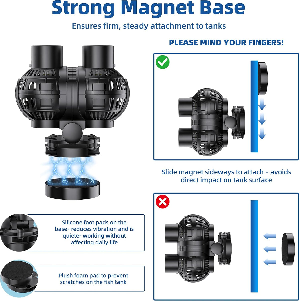 Wave Maker Pump for Aquarium: 1s Magnetic Mounts on 15mm Glass