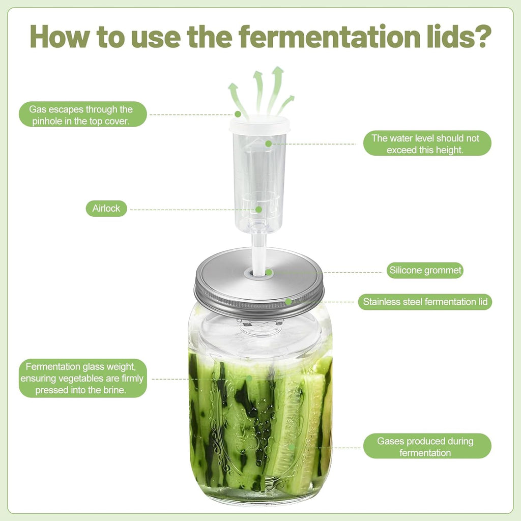 Fermentation Kit for Wide Mouth Mason Jars-4 Stainless Steel Fermentation Lids,4 Glass Fermentation Weights,1