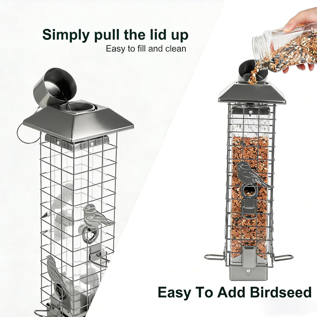 Squirrel Proof Bird Feeders for Outdoors, Metal Wild Bird Feeder for Outside Hanging, 4 Ports Perches, 3LB Large