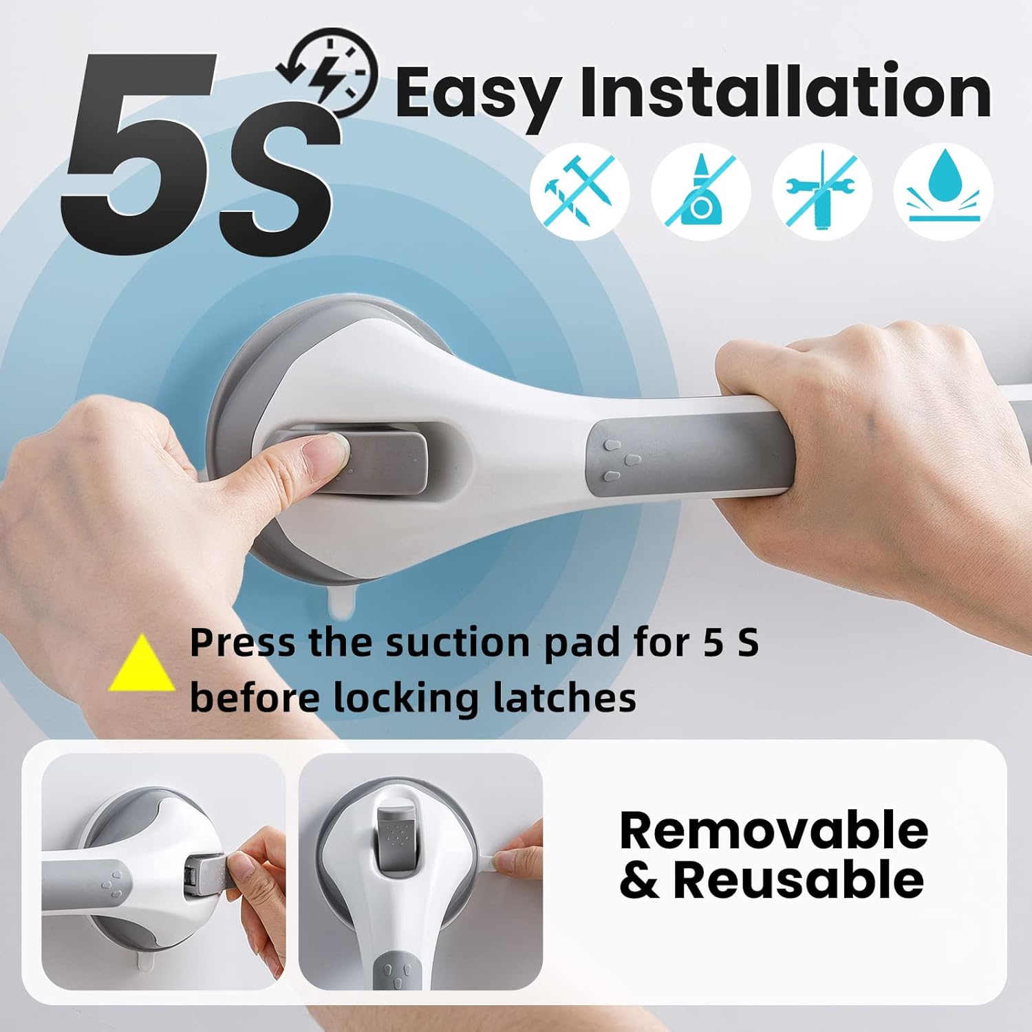 Grab Bars for Bathtubs and Showers 2 Pack Suction Grab Bar, Heavy Duty Shower Handle Removable Bath Handrails for