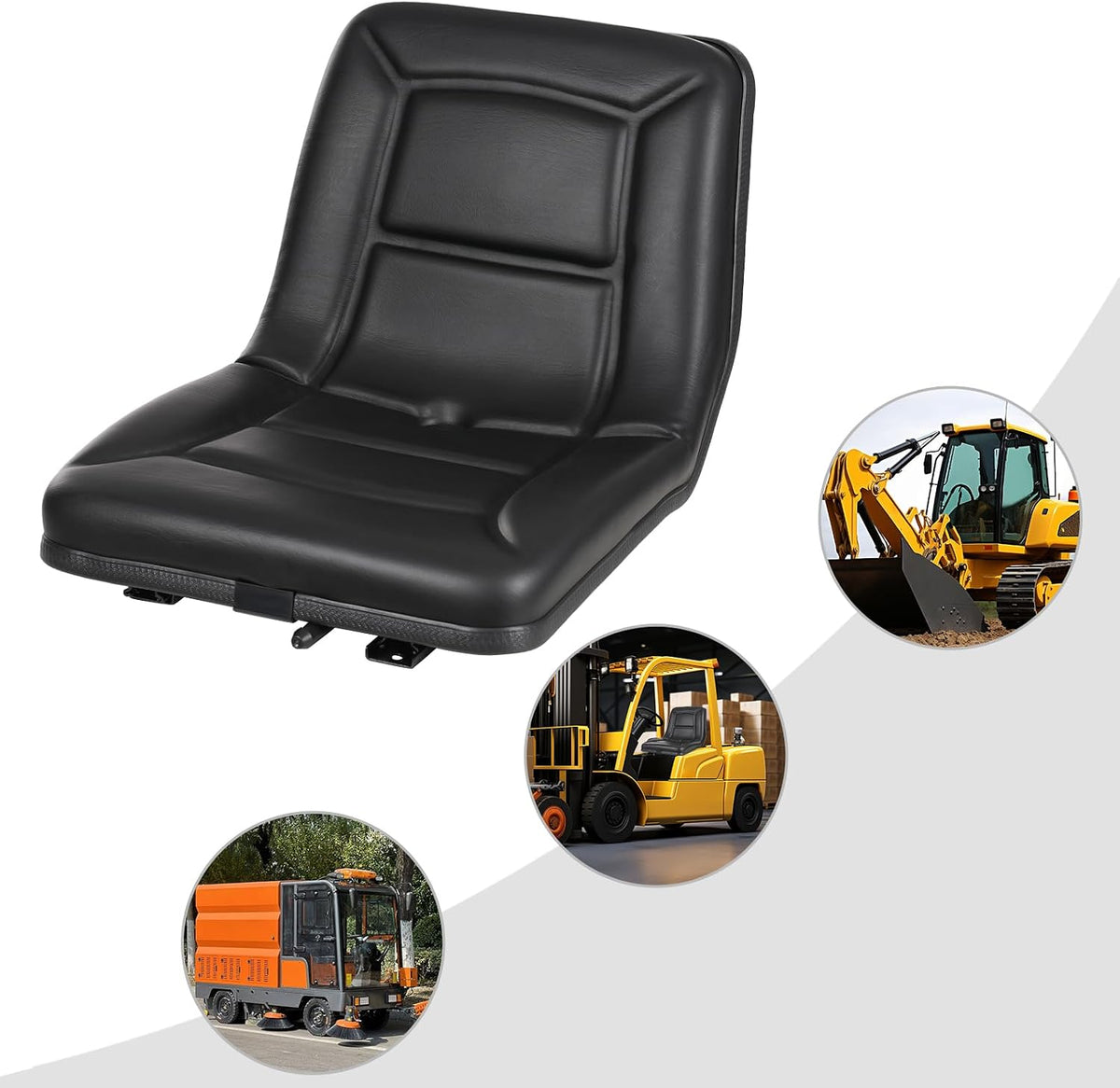 Universal Tractor Seat & Lawn Mower Seat with Adjustable Slide Rails, High-Back PU Replacement Seat with 2.76" Thick