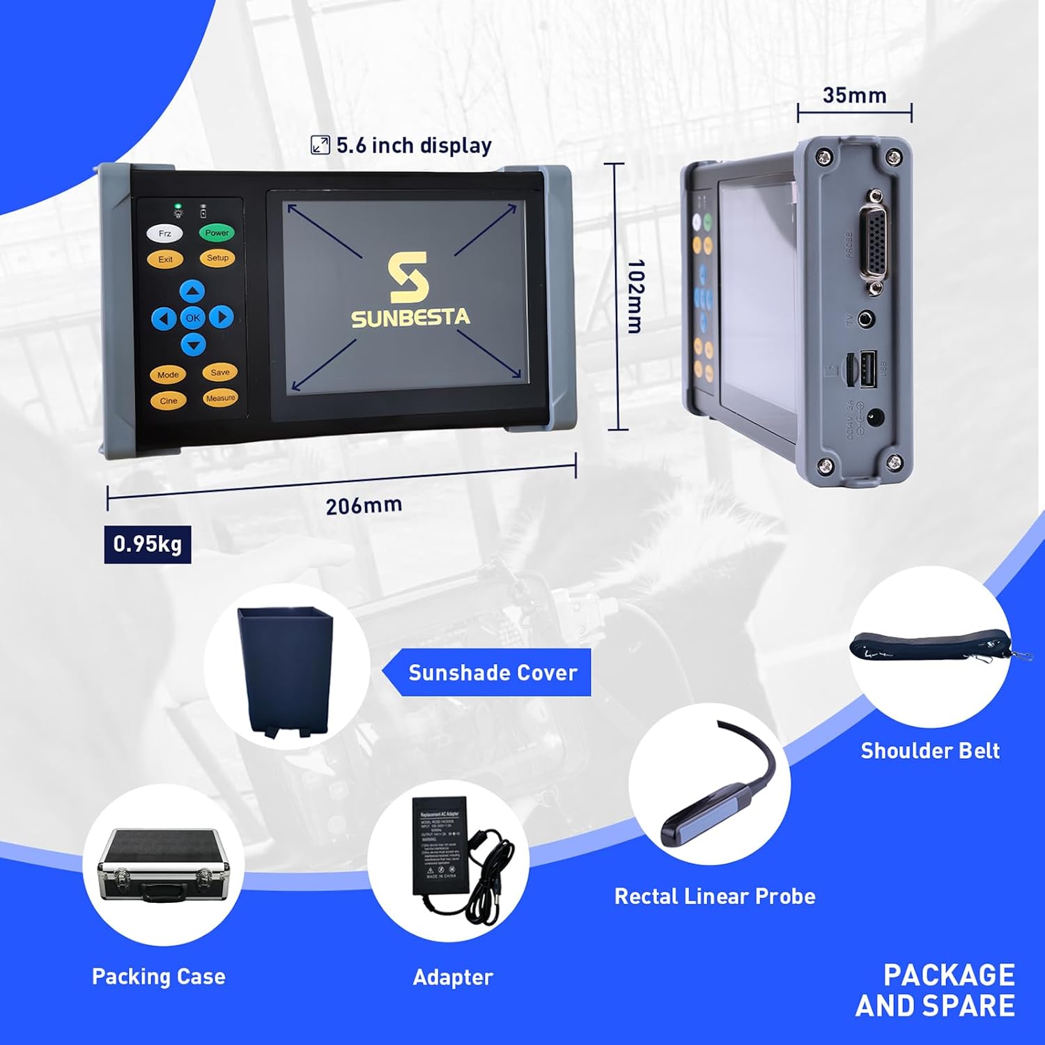 A20 Veterinary Ultrasound Machine for Pregnancy, Handheld Ultrasound Scanner with 6.5 MHz Rectal Linear Probe for