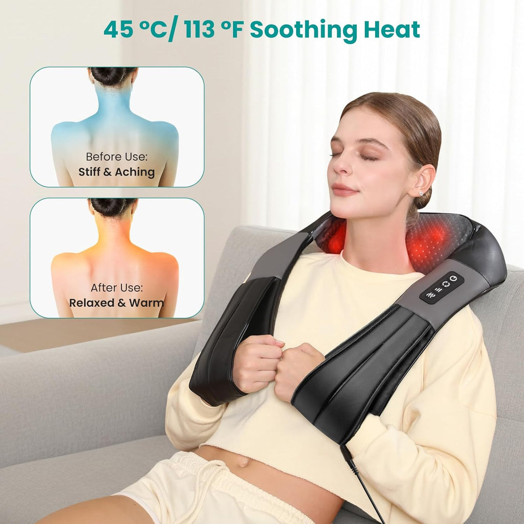 Shiatsu Neck Massager with Heat for Pain Relief Deep Tissue, 2026 Upgraded 3D Back Shoulder Kneading Massage Pillow