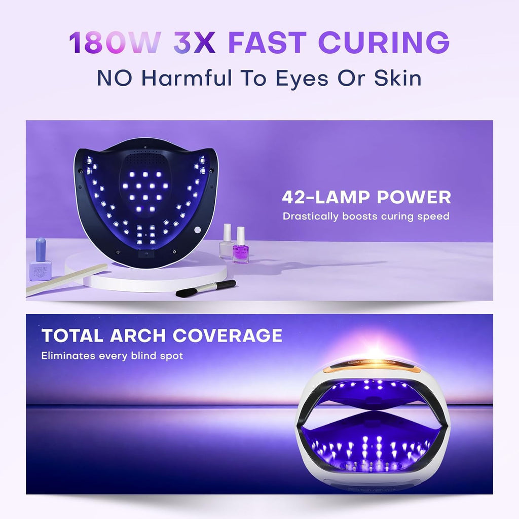 UV Nail Lamp, 180W LED Nail Dryer for Gel Polish, Touch Screen, 42 Beads | Auto Sensor Curing Light with LCD Display