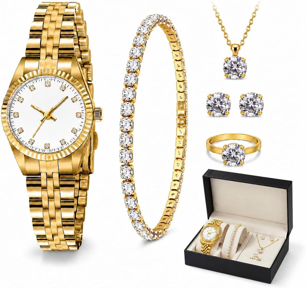 Gold Womens Watch Set, Gold Plated Bangle Bracelet | 18K Gold Plated Bangle Bracelets, Dainty Ladies Analog Watch