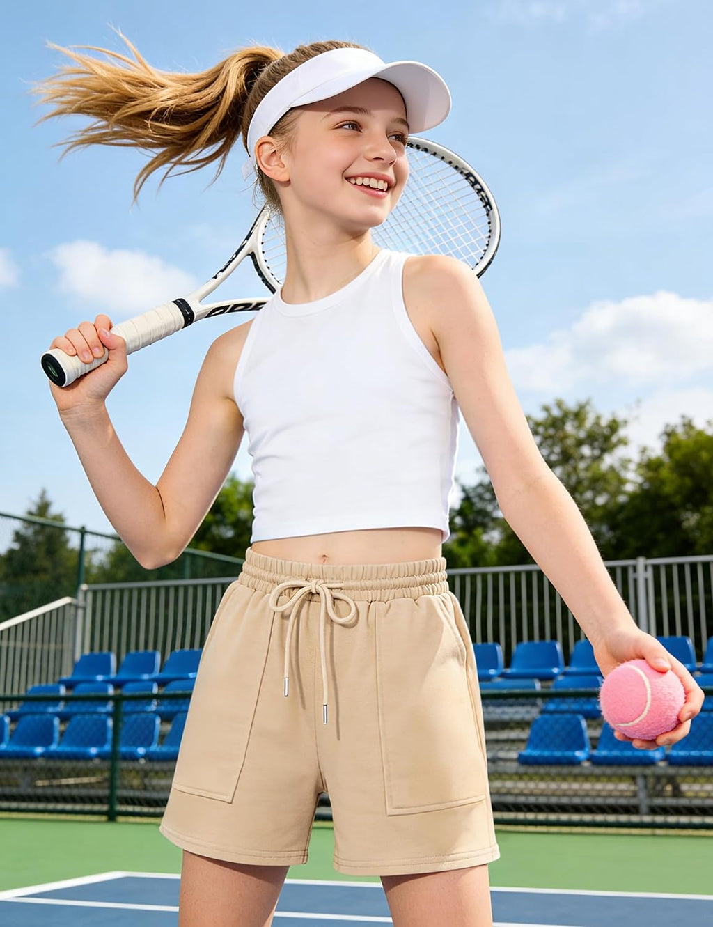 Girls Casual Cargo Shorts Athletic Running Shorts with Pockets 5-14Y