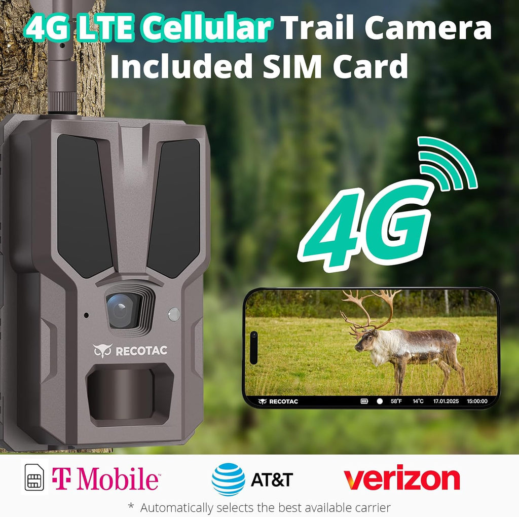 Sense Cellular Trail Camera - 32MP 1296P Game Camera with AI Photo Upscale,4G LTE Trail Cam No WiFi Need,No Glow