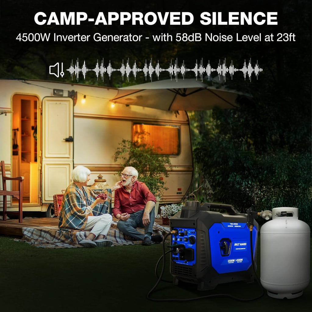 Dual Fuel Gas & Propane Powered Generator 4500W, Gas & Propane Powered Generator with CO Sensor, RV Ready, Parallel