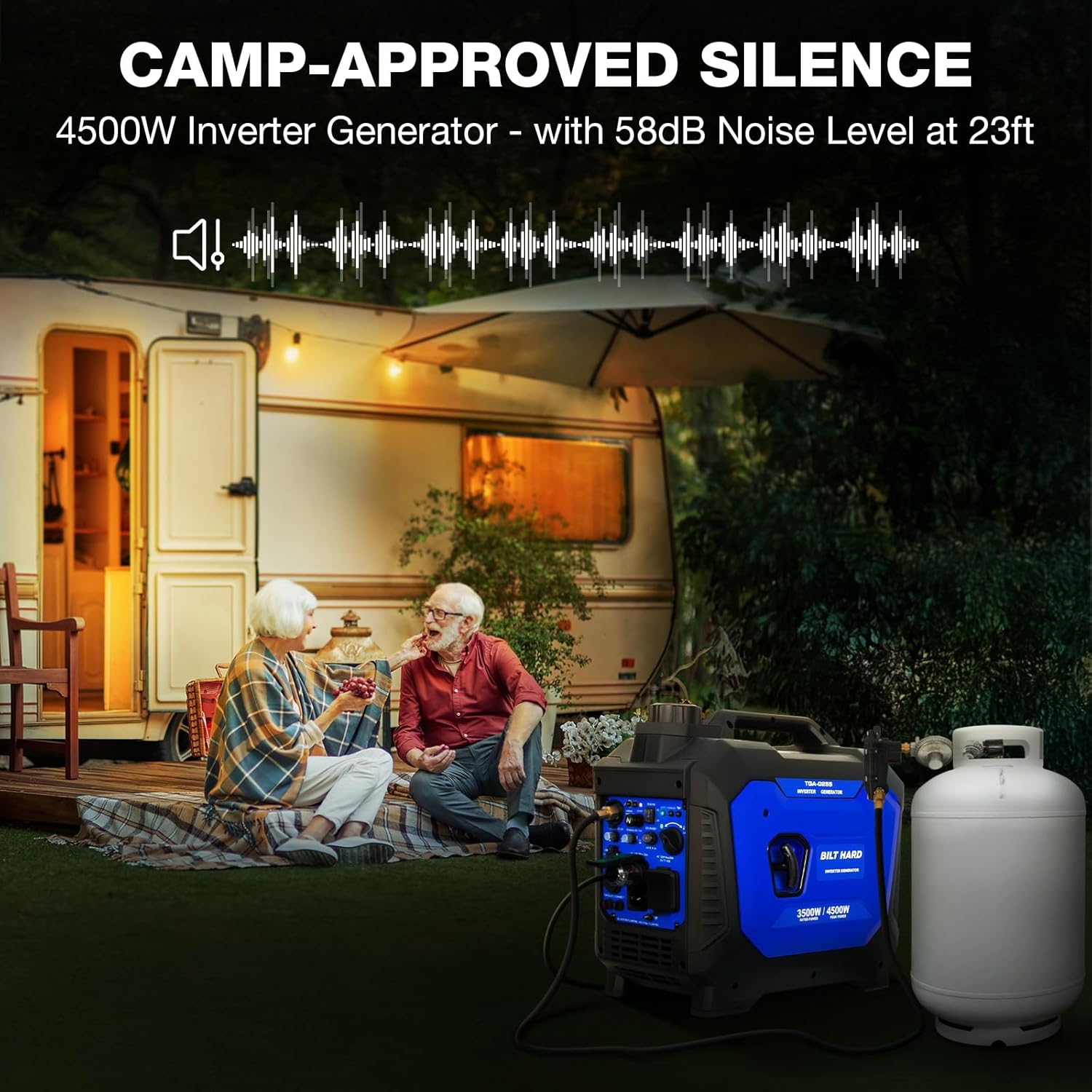 Dual Fuel Gas & Propane Powered Generator 4500W, Gas & Propane Powered Generator with CO Sensor, RV Ready, Parallel