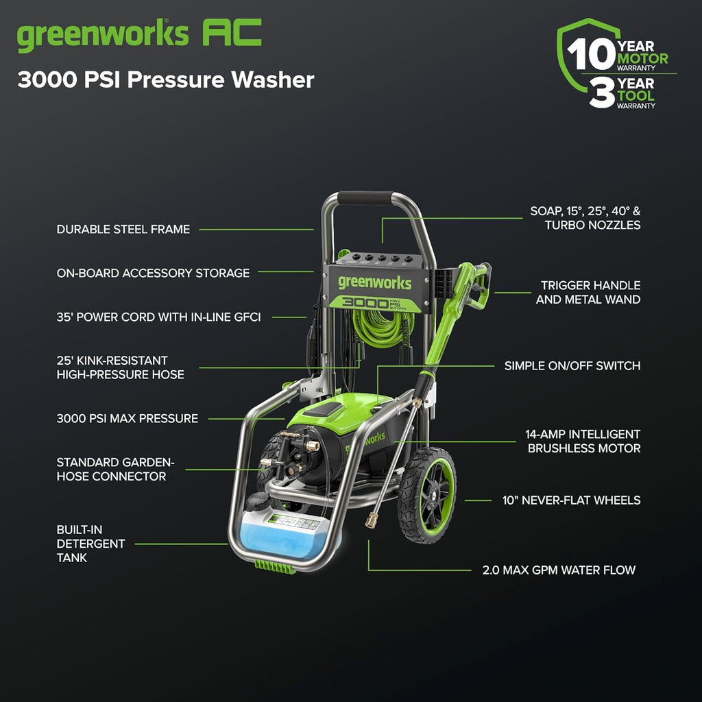 3000 PSI (2.0 GPM Max) Brushless Electric Pressure Washer