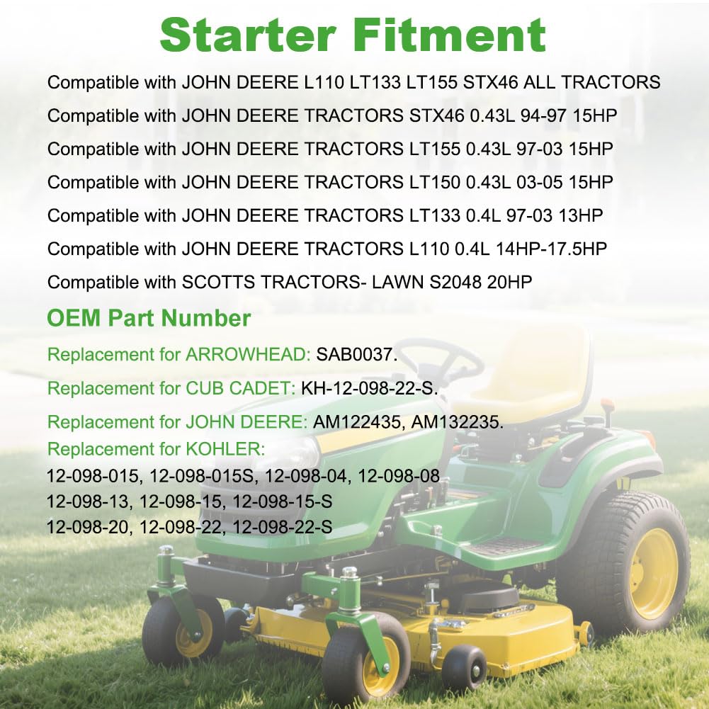 Starter Compatible with John Deere L110 LT133 LT155 LT150 LT160 STX46