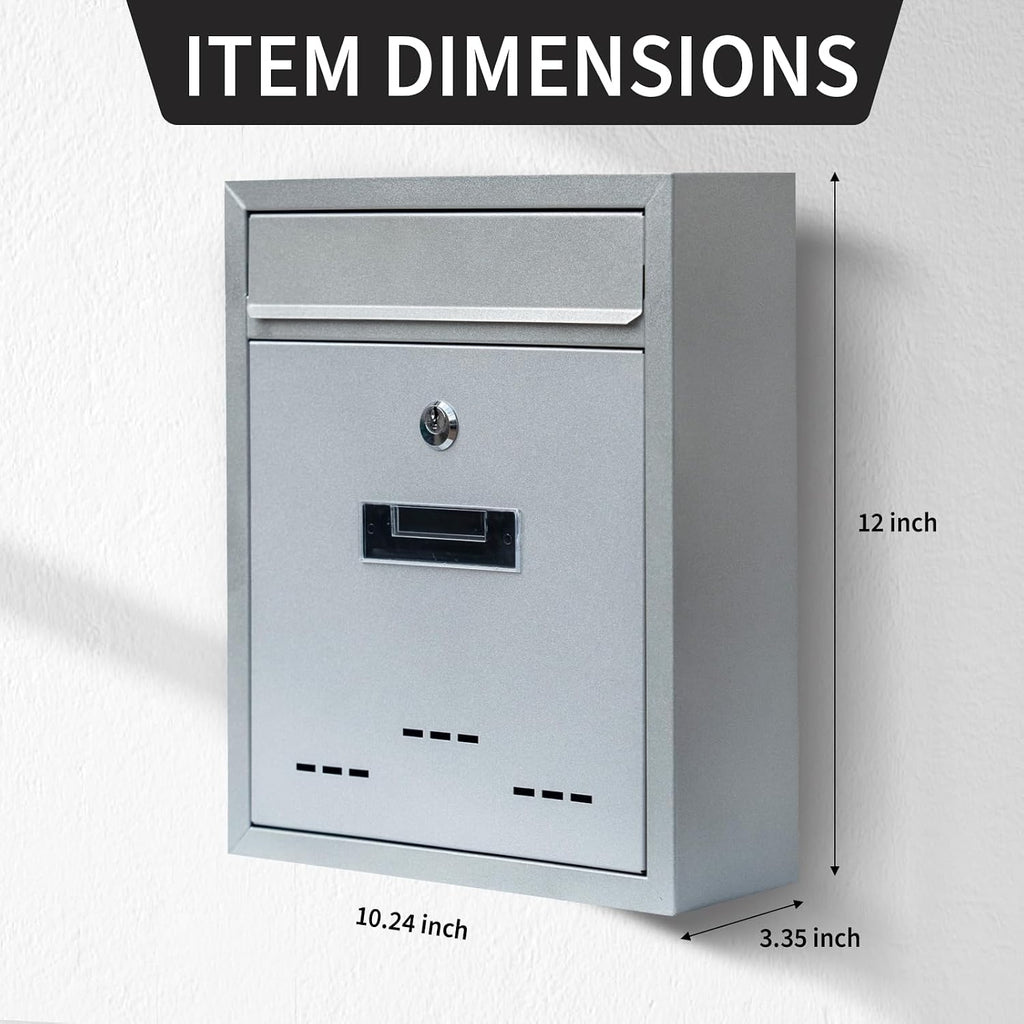 Wall-Mount Mailbox for House Outside, Locking Key Drop Box with View Window, Locking Postbox, Steel Metal Mail Box