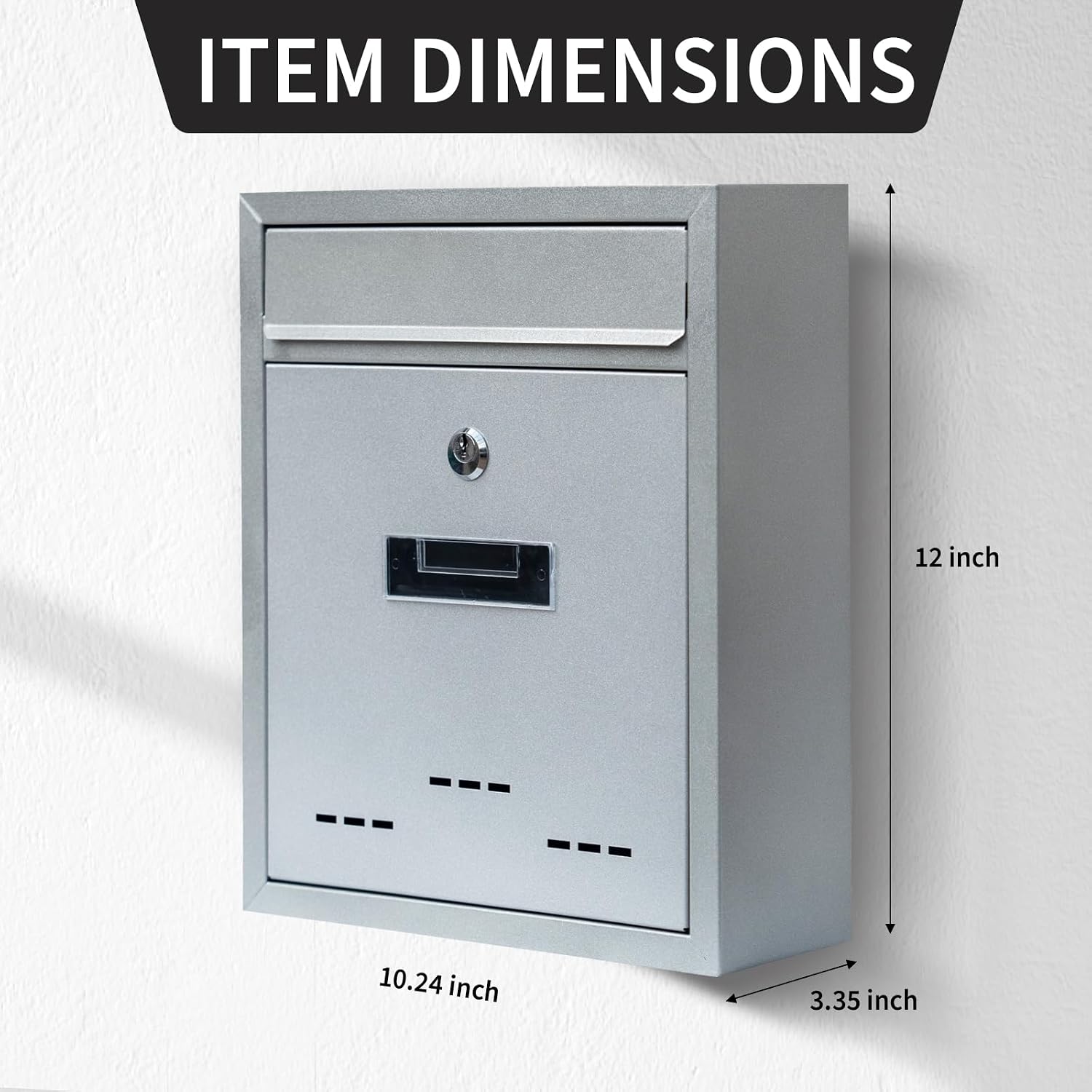 Wall-Mount Mailbox for House Outside, Locking Key Drop Box with View Window, Locking Postbox, Steel Metal Mail Box