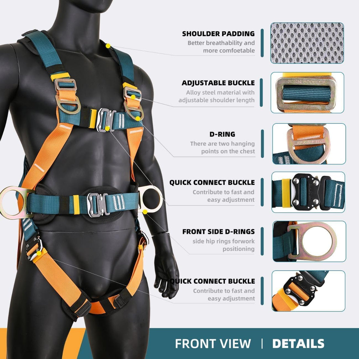 Fall Protection Harness,Safety Harness Fall Protection for Roofing/Electrical Work,Cushion bag&extra 30FT Rope