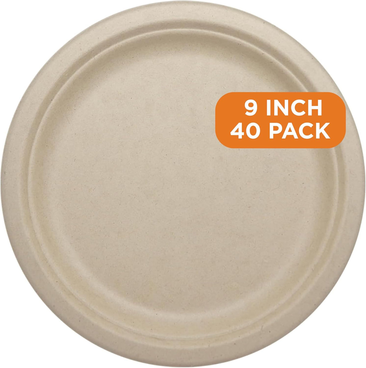 Compostable Round Paper Plates, 9 Inch (Pack of 40)
