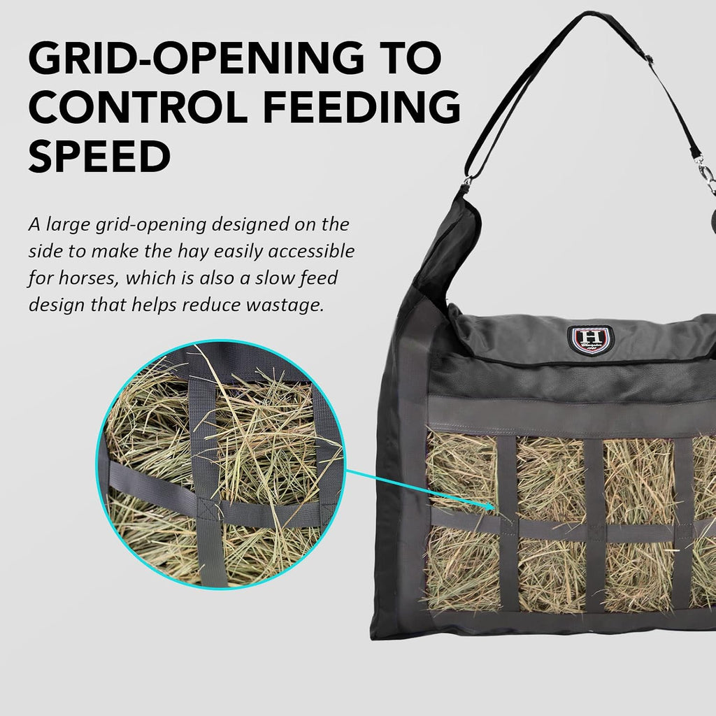 Premium Durable Slow Feed Horse Hay Bags Oxford Cloth Heavy Duty Large Capacity Horse Feeding Bag-Black