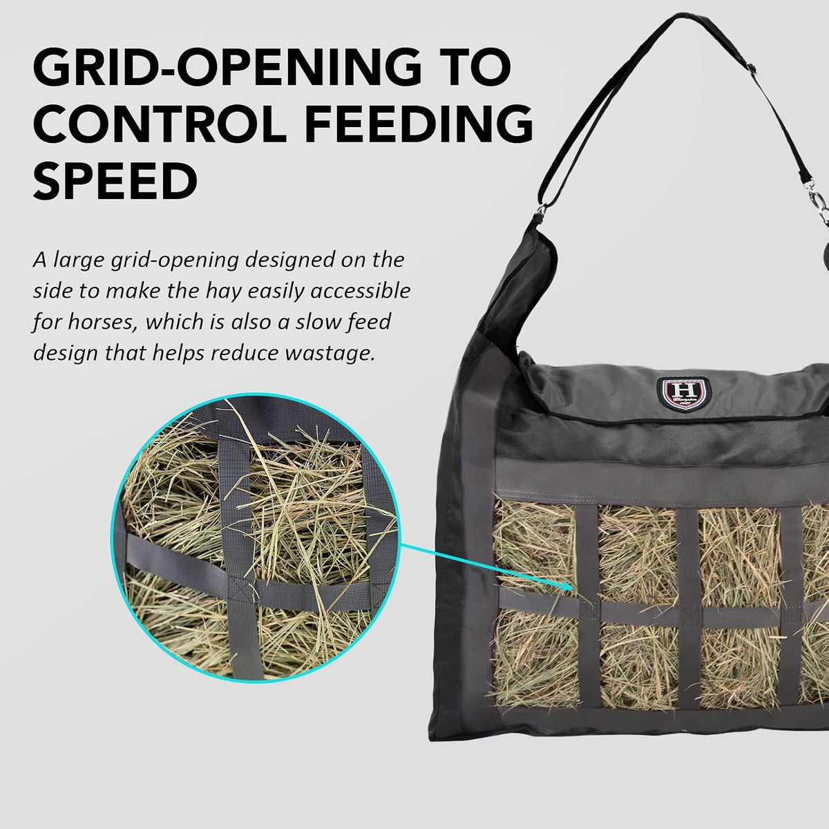 Premium Durable Slow Feed Horse Hay Bags Oxford Cloth Heavy Duty Large Capacity Horse Feeding Bag-Black