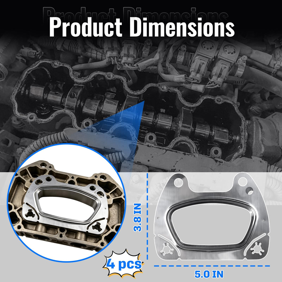 4-Pack MS97197 Exhaust Manifold Gasket, Stainless, Compatible with MS 97197