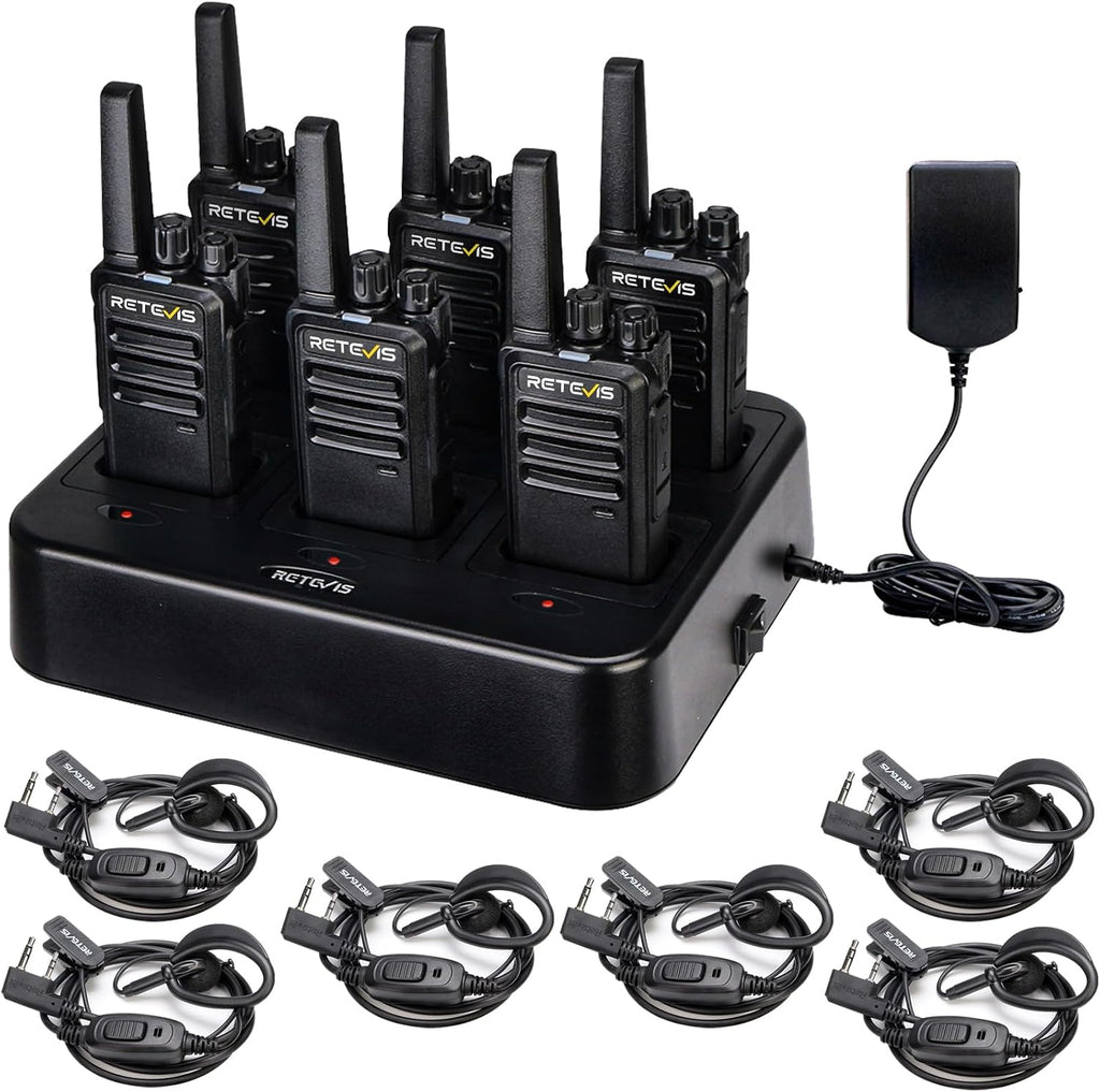 RT68 Business FRS Walkie Talkies Long Range with Earpieces 6 Pack | Rugged & Compact, License-Free, Powerful 500mW