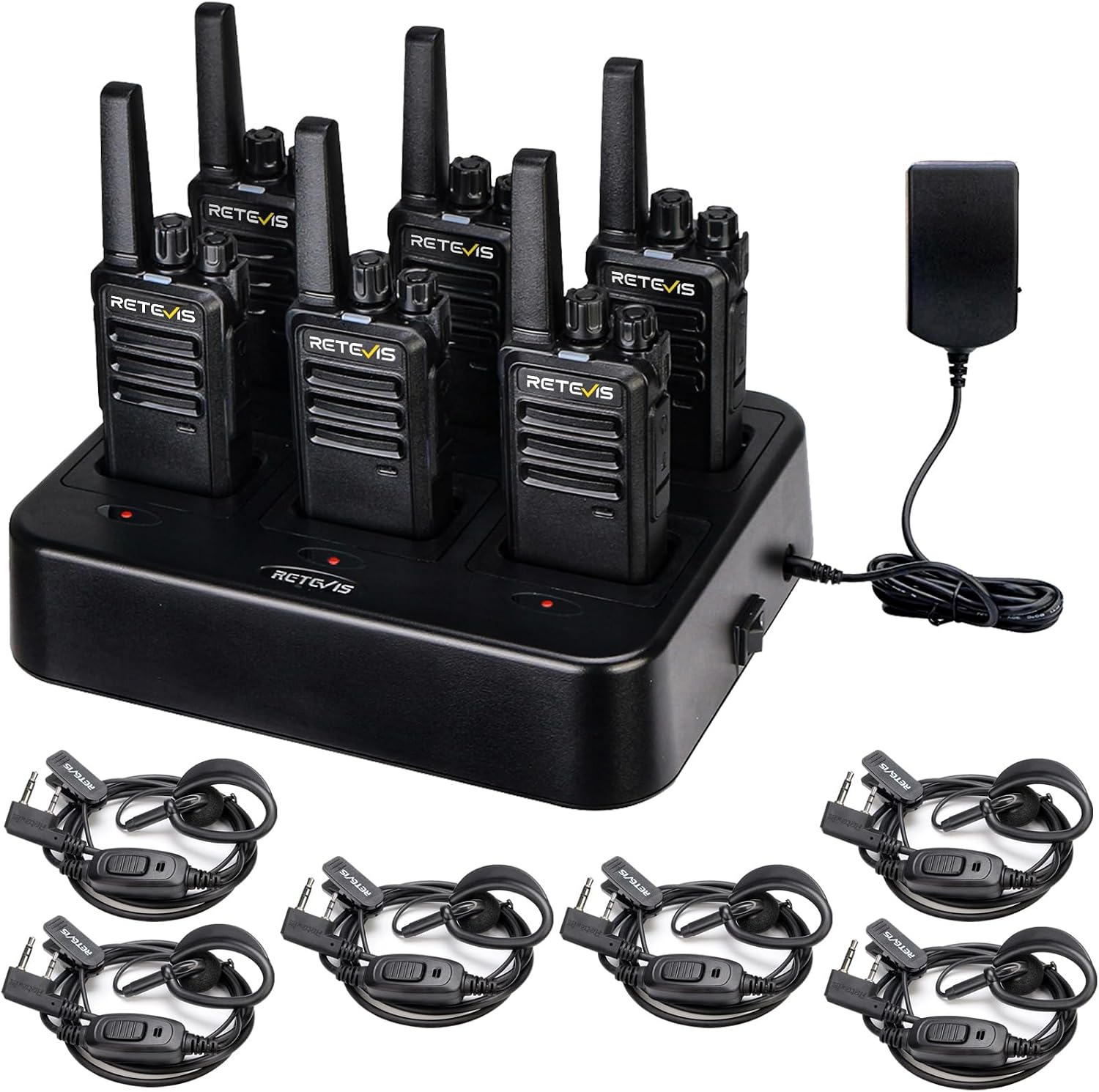 RT68 Business FRS Walkie Talkies Long Range with Earpieces 6 Pack | Rugged & Compact, License-Free, Powerful 500mW