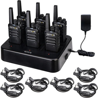 RT68 Business FRS Walkie Talkies Long Range with Earpieces 6 Pack | Rugged & Compact, License-Free, Powerful 500mW