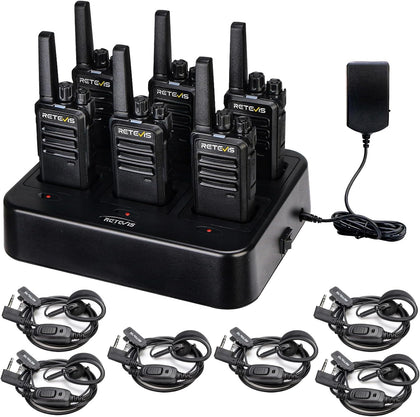 RT68 Business FRS Walkie Talkies Long Range with Earpieces 6 Pack | Rugged & Compact, License-Free, Powerful 500mW