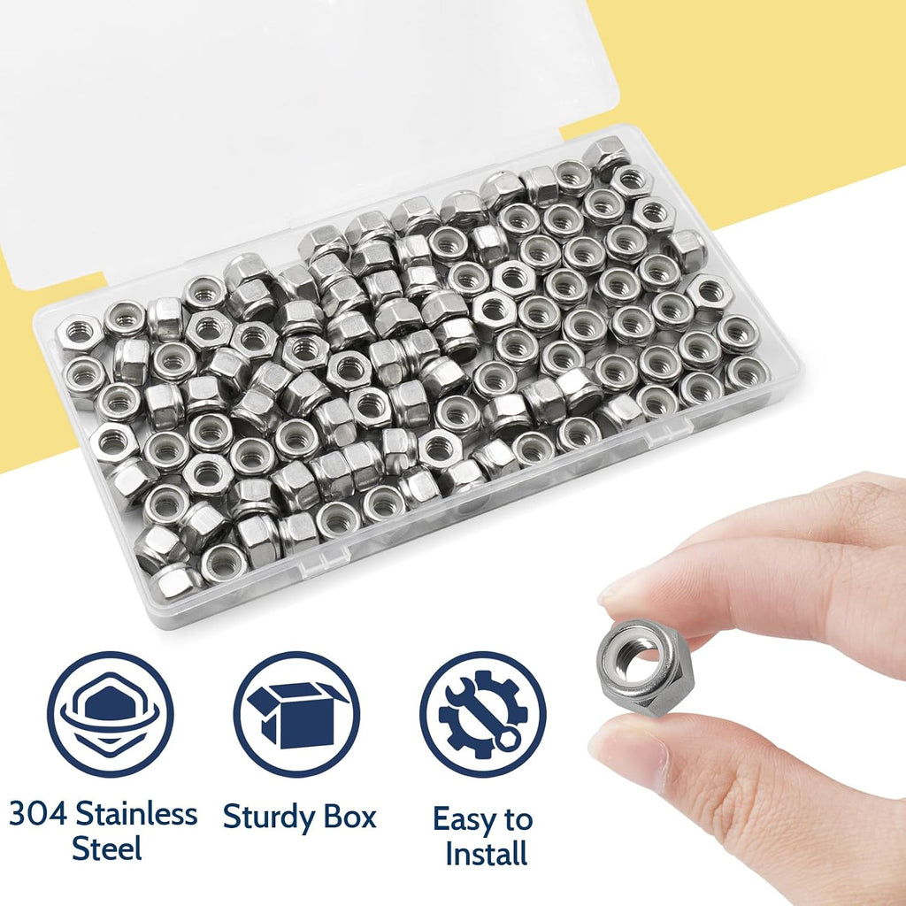 1/4-20 Lock Nut, 110Pcs Stainless Steel Nylock Insert Locking Nuts