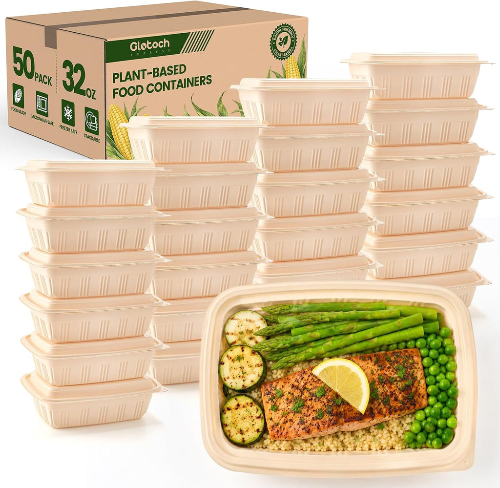 Glotoch 50 Pack (100-Piece) 32oz Meal Prep Containers with Lids Resuable