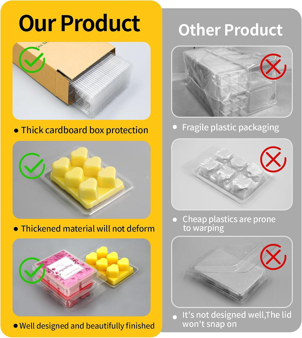 Wax Melt Container Clamshell Packaging Mold Box with Packaging Box | Plastic Clear Empty Wax Candle Melt Tart