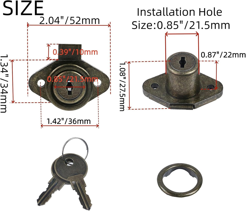 Cabinet Drawer Lock with Keys, Antique Bronze, Zinc Alloy, 1 Pack | Smooth Operation, Dependable Protection, Vintage