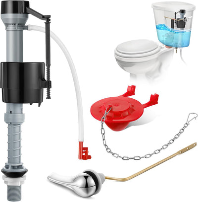 Universal Toilet Flusher Replacement Kit, Fill Valve, 2-Inch Flapper, Side Mount Handle Lever, Water-Saving