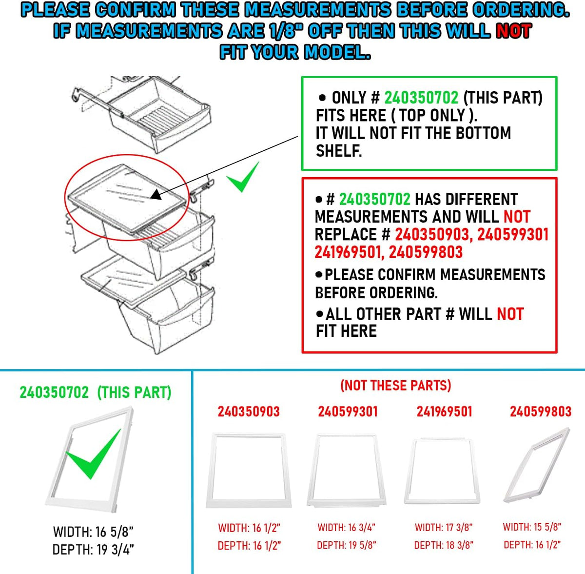 UPGRADED Lifetime Appliance 240350702 Upper Crisper Pan Cover Compatible with Frigidaire Refrigerator