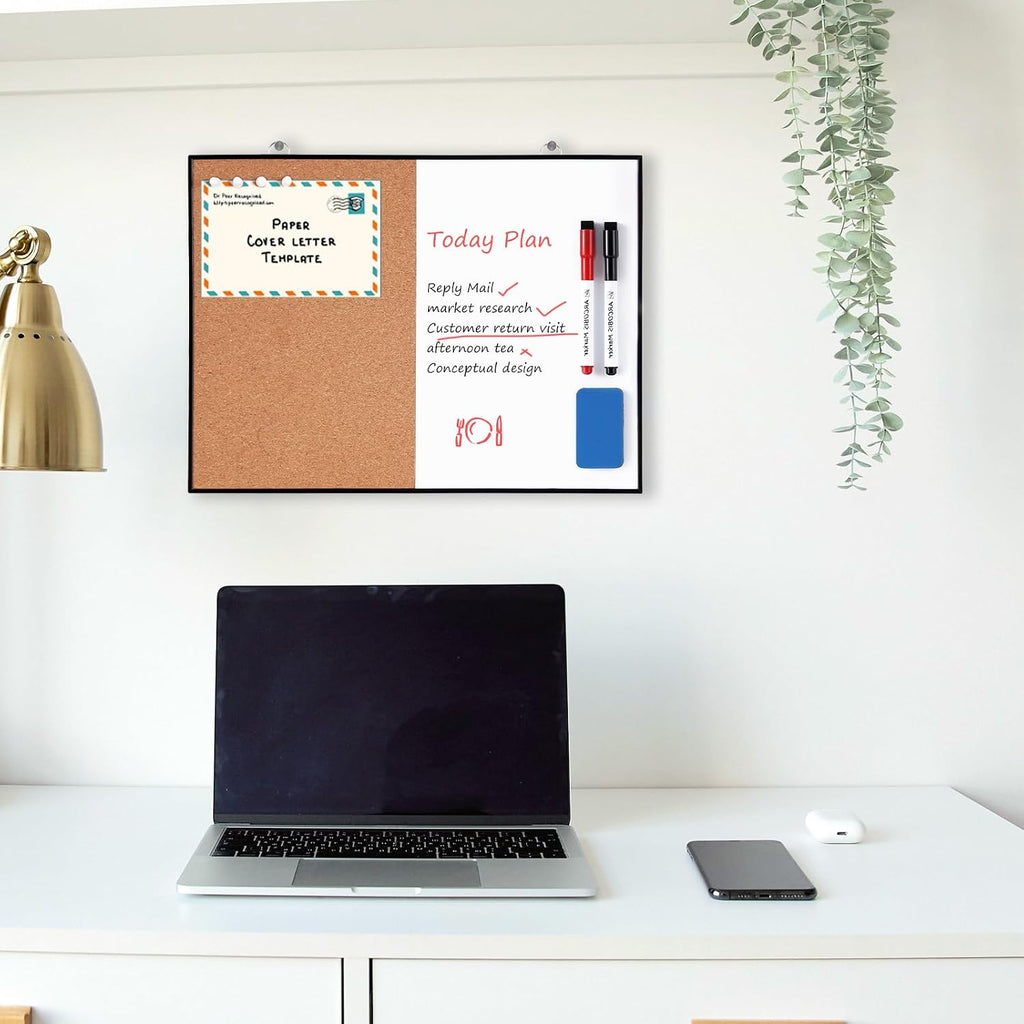 Cork Board White Board Combo, 12"X16" Small Bulletin Board for Wall, Double-Sided Magnetic Dry Erase Corkboard