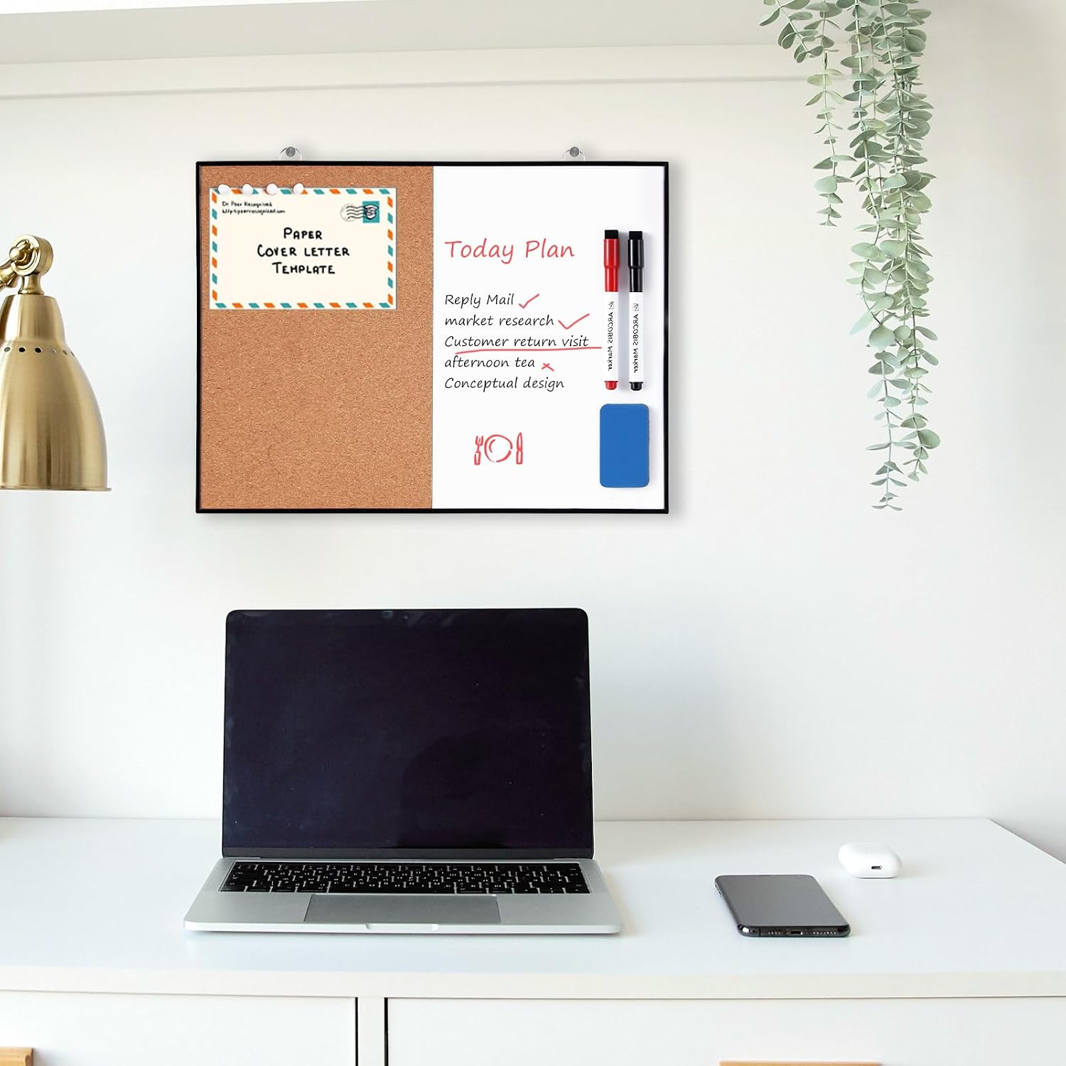 Cork Board White Board Combo, 12"X16" Small Bulletin Board for Wall, Double-Sided Magnetic Dry Erase Corkboard