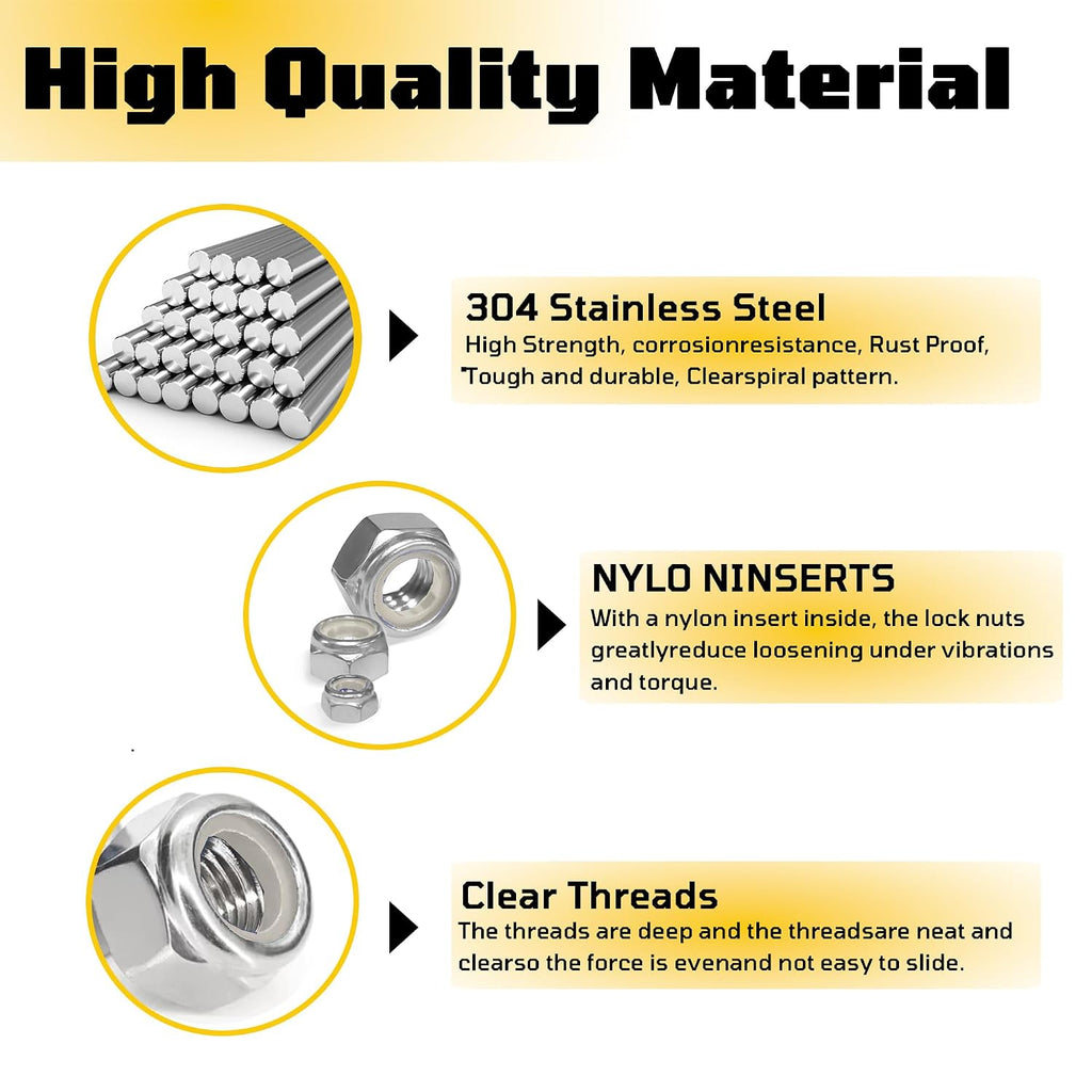 50 Pcs #10-32 Inch Lock Nuts, SAE 304 (A2-70) Stainless Steel Nylon Insert Locknuts, Standard Inch Thread Nylock Nuts, Hex Lock Hardware Nuts, Reusable Anti-Loose Corrosion Resistant