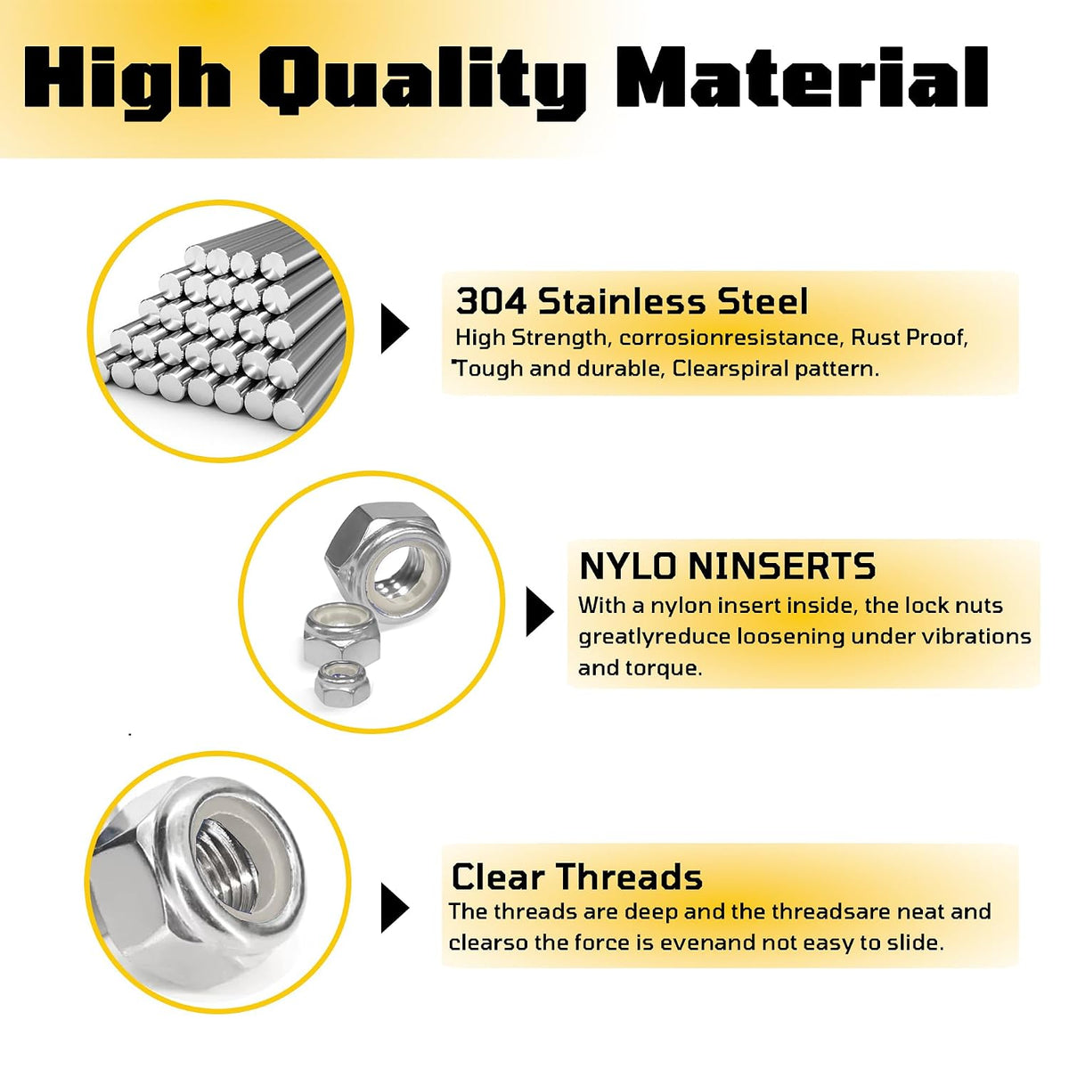 50 Pcs #10-32 Inch Lock Nuts, SAE 304 (A2-70) Stainless Steel Nylon Insert Locknuts, Standard Inch Thread Nylock Nuts, Hex Lock Hardware Nuts, Reusable Anti-Loose Corrosion Resistant