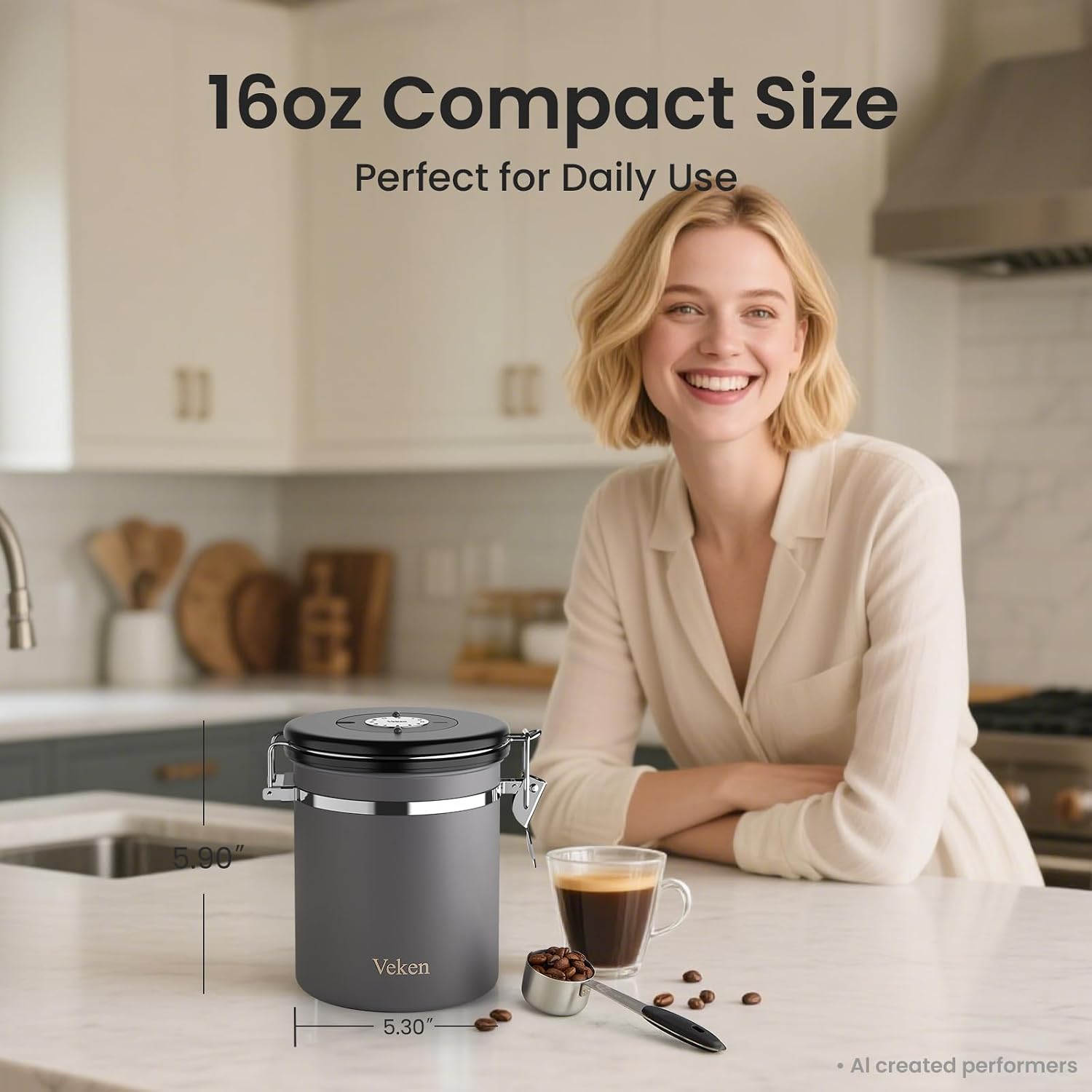Coffee Canister, Airtight Stainless Steel Food Storage Container,16OZ | Date Tracker, Kitchen Jars for Beans,Ground