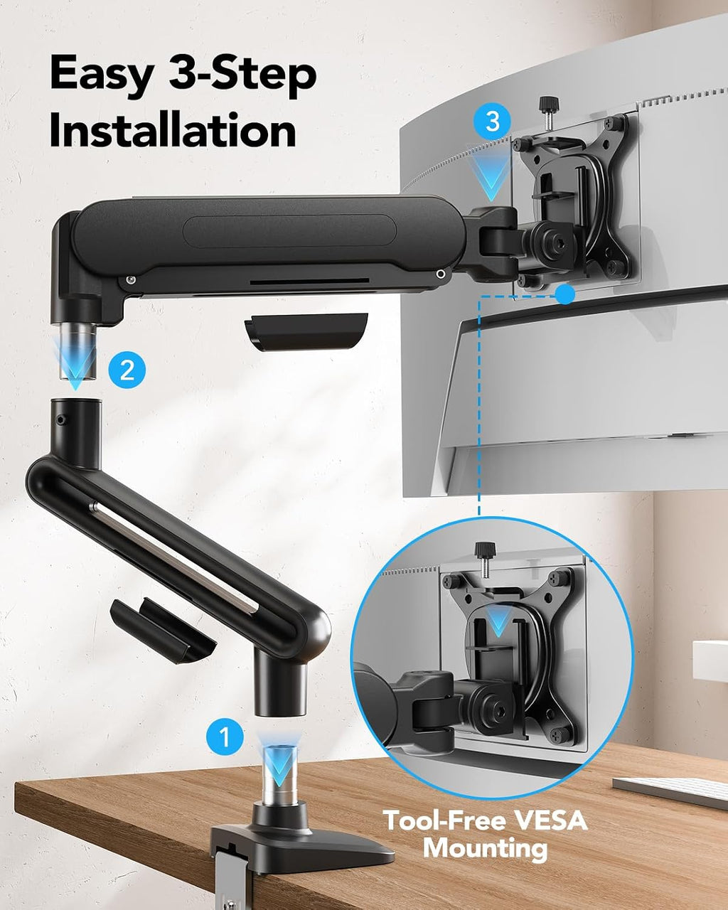 Ultrawide Monitor Arm for 13 – 40" Screens, Single Monitor Mount Holds up to 26.4lbs, Adjustable Monitor Stand with