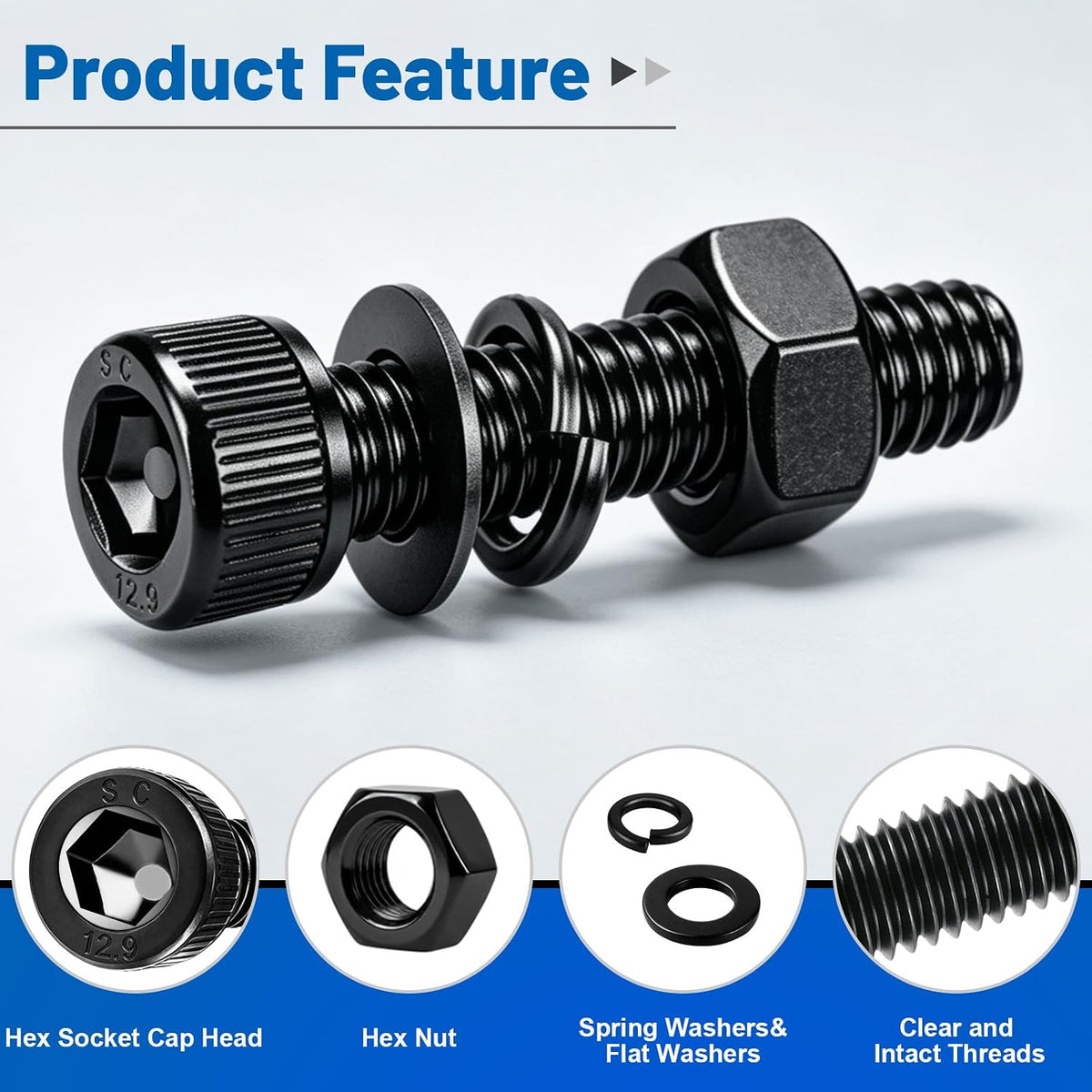 398PCS M5 Socket Head Cap Bolts Nuts Kit, M5x8/10/12/16/20/25/30/35 mm