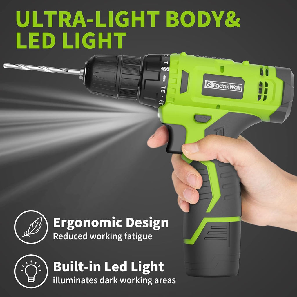 Cordless Drill Set,12V Power Drill Set with Battery and Charger, Electric Driver/Drill Bits, 3/8'' Keyless Chuck,21+1