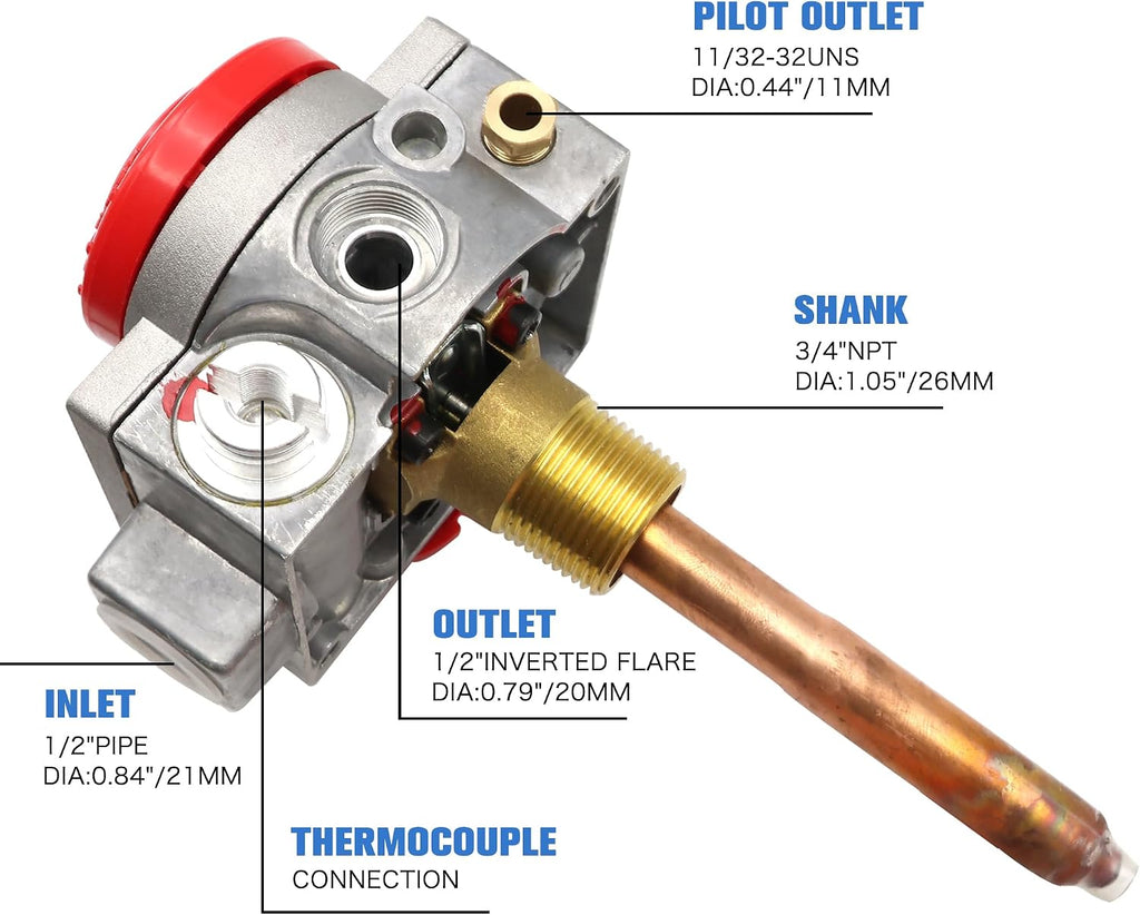 110-326 Gas Water Heater Control Valve w/Copper Probe Thermostat - Metal - Built for Durability & Precision
