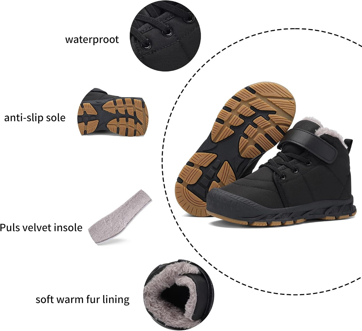 Boys Snow Boots Winter Waterproof Slip Resistant Cold Weather Shoes（Little Kid/Big Kid
