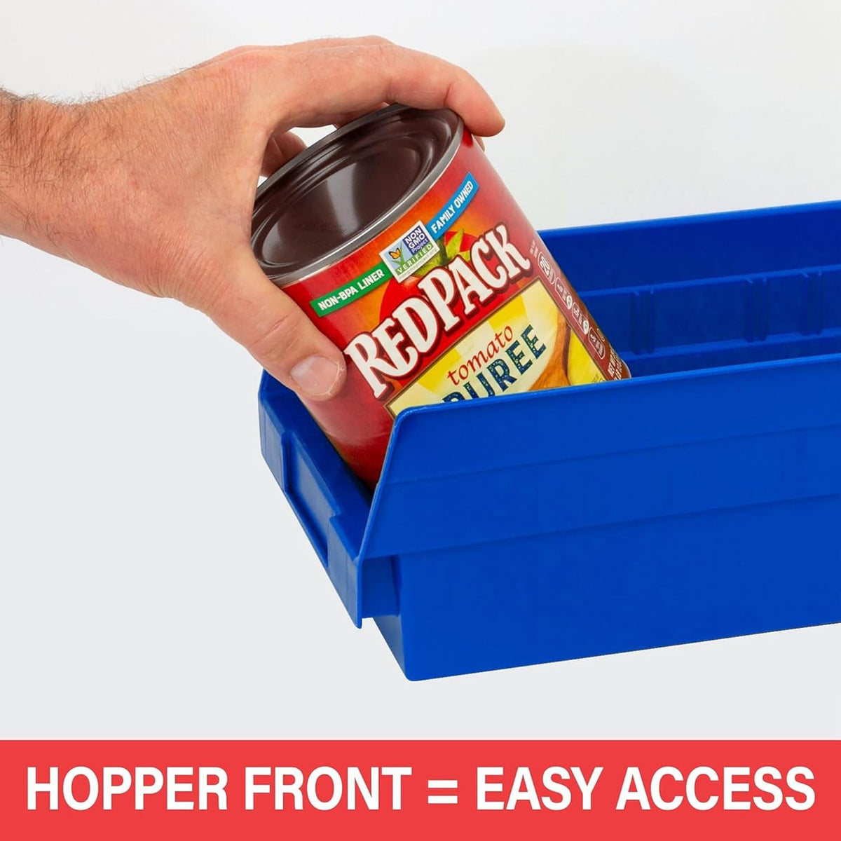 Heavy Duty Plastic Shelf Bins, 12"x 6.5"x 4", Blue, 12-Pk