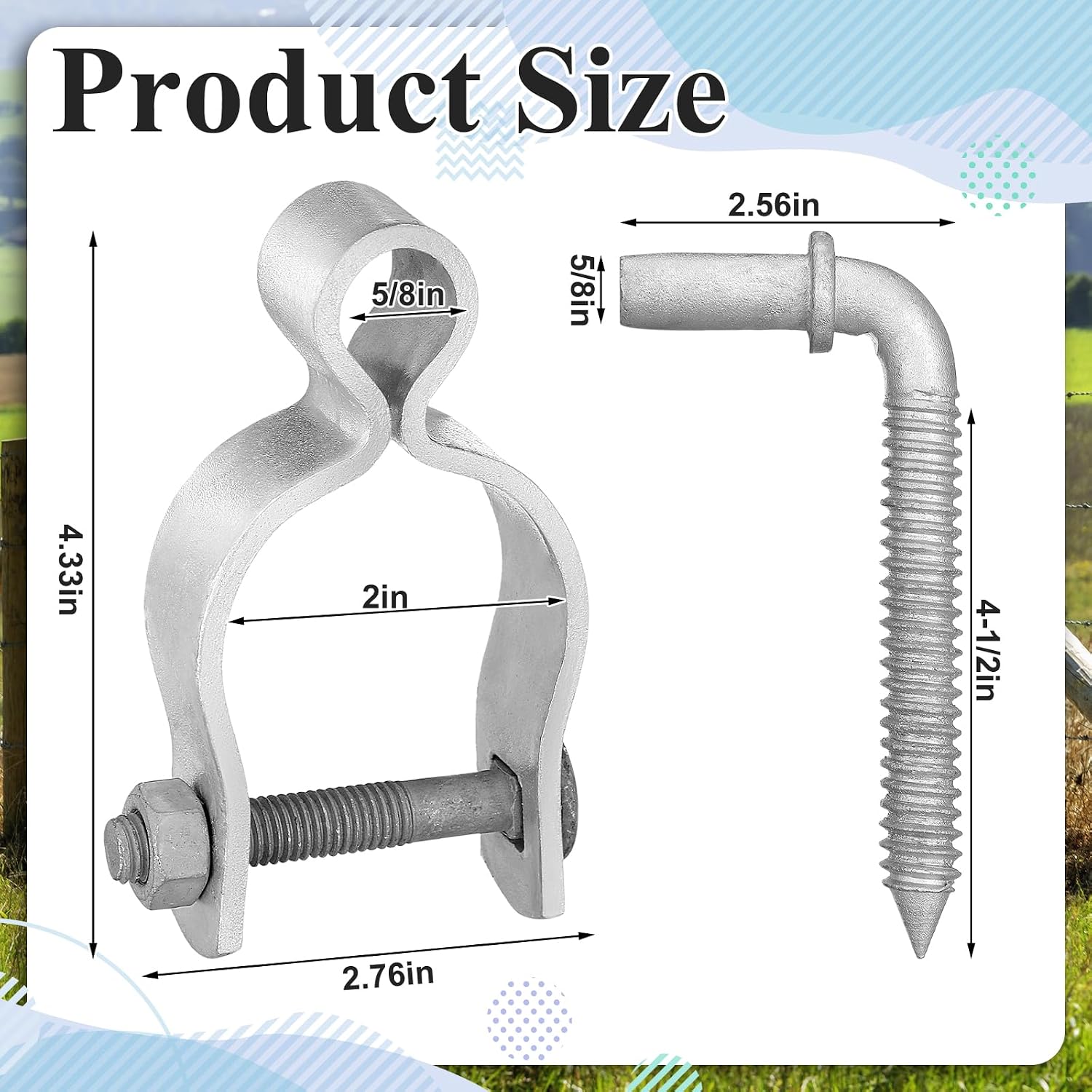 4 Pcs Farm Gate Hinge Set, 5/8'' x 2'' Gate Hinge