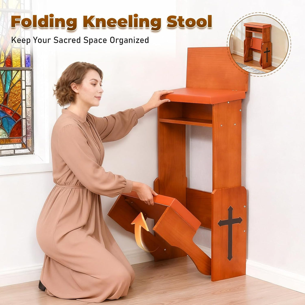 Prayer Kneeler Bench with Book Rest, Adjustable Height