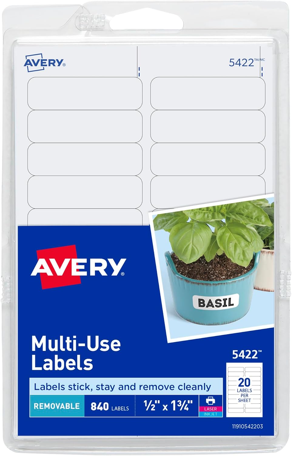 Self-Adhesive Removable Labels, 0.5 x 1.75 Inches, 840 Per Pack, White Label Stickers (05422)