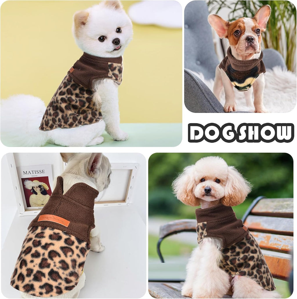 Fleece Vest Dog Sweater Leopard Dog Clothes for Small Dogs Boy Girl Warm Pullover Fleece Puppy Sweaters Winter Small