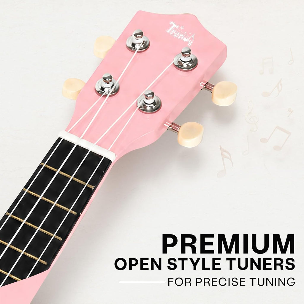 Soprano 21inch Ukulele Pink Beginner Kit Carrying Bag Tuner Strap Sqare String Fingerboard Stickers Ukulele For